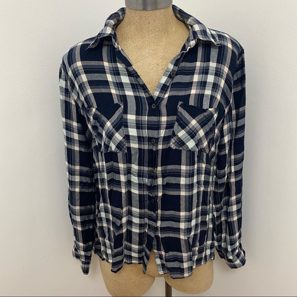 Knox Rose Navy Blue Plaid Fall High Tow Top